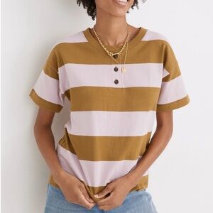 Madewell Gold and Tan Boxy Polo T-Shirt